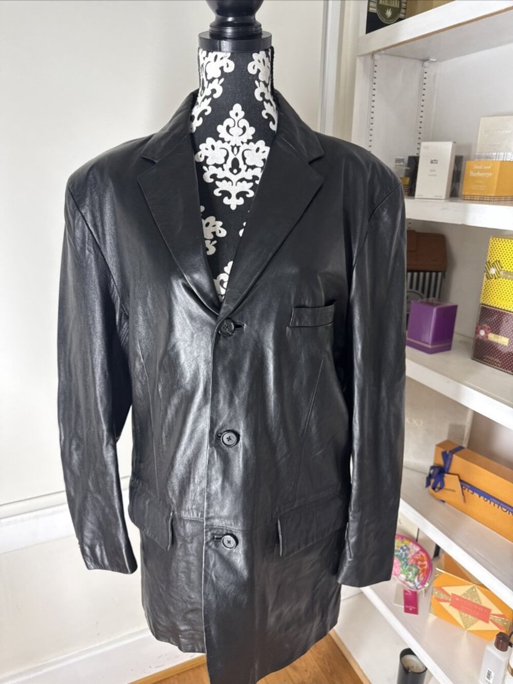 Alfani for Macy’s Buttery Soft Mens Leather Blazer Jacket Coat Black 40R Worn 1X